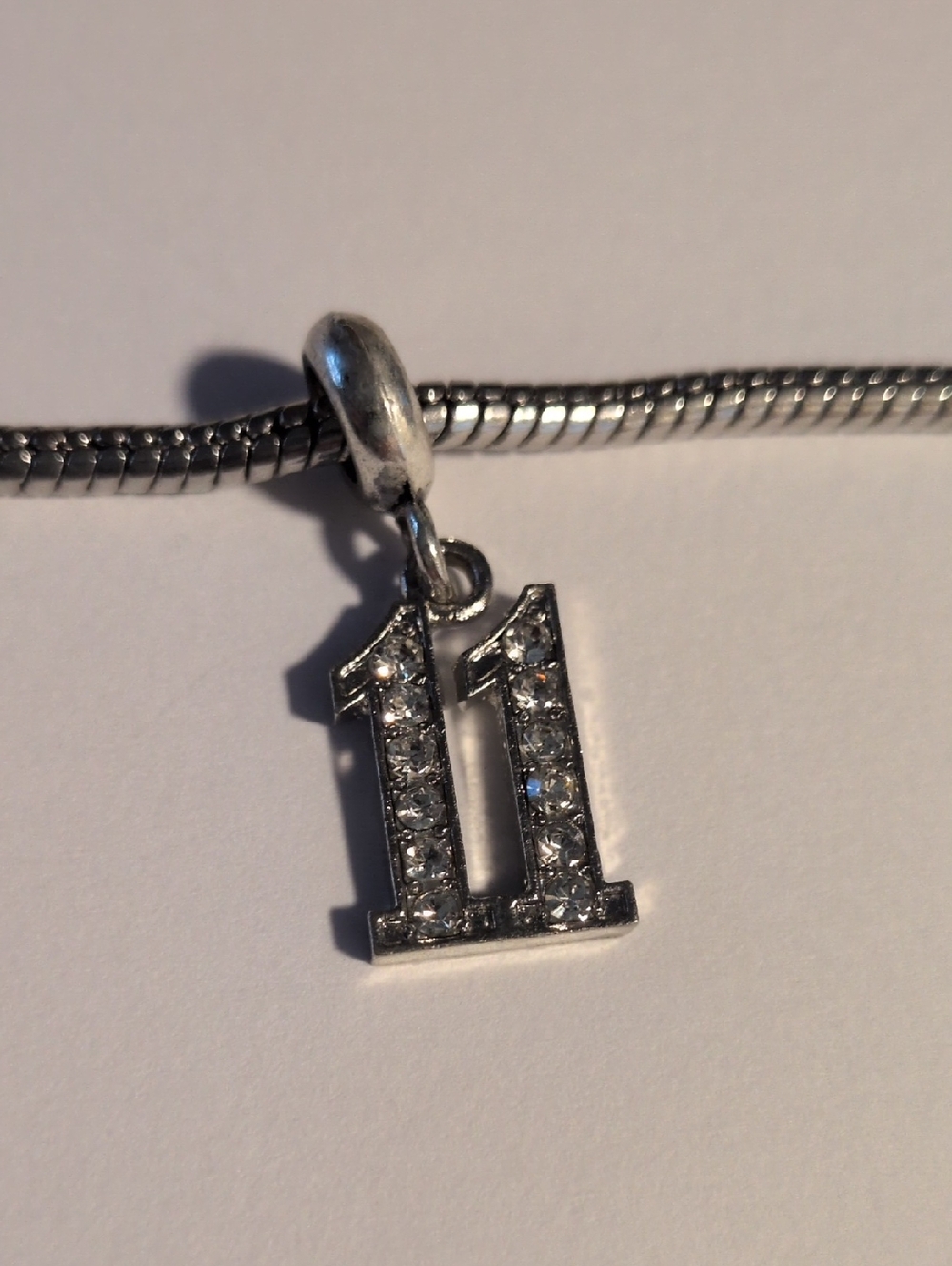 Silver Rhinestones '11' Number Dangle Charm for Pandora Style Bracelet